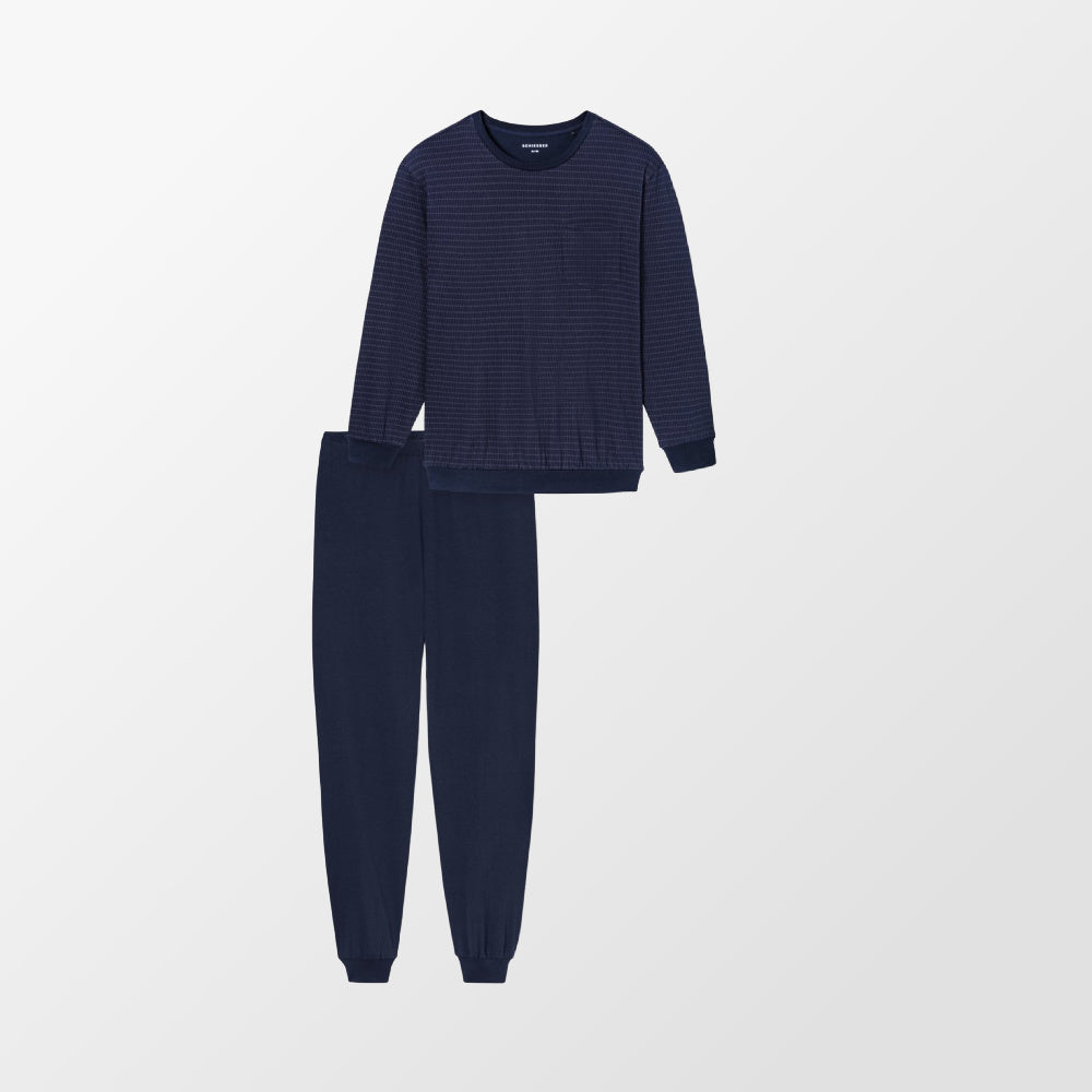 Pyjama Donkerblauw/Aubergine van Schiesser met een subtiel patroon