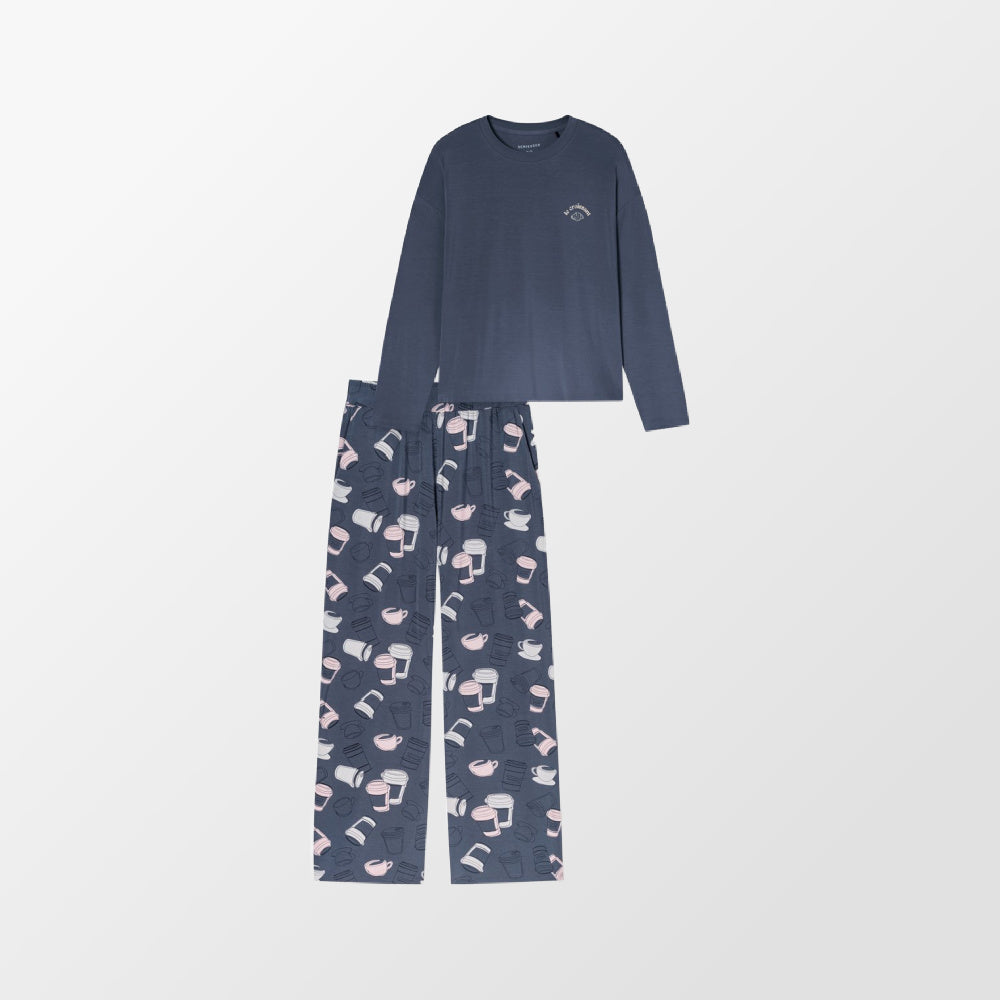 Pyjama blauwgrijs met losse pasvorm van Schiesser