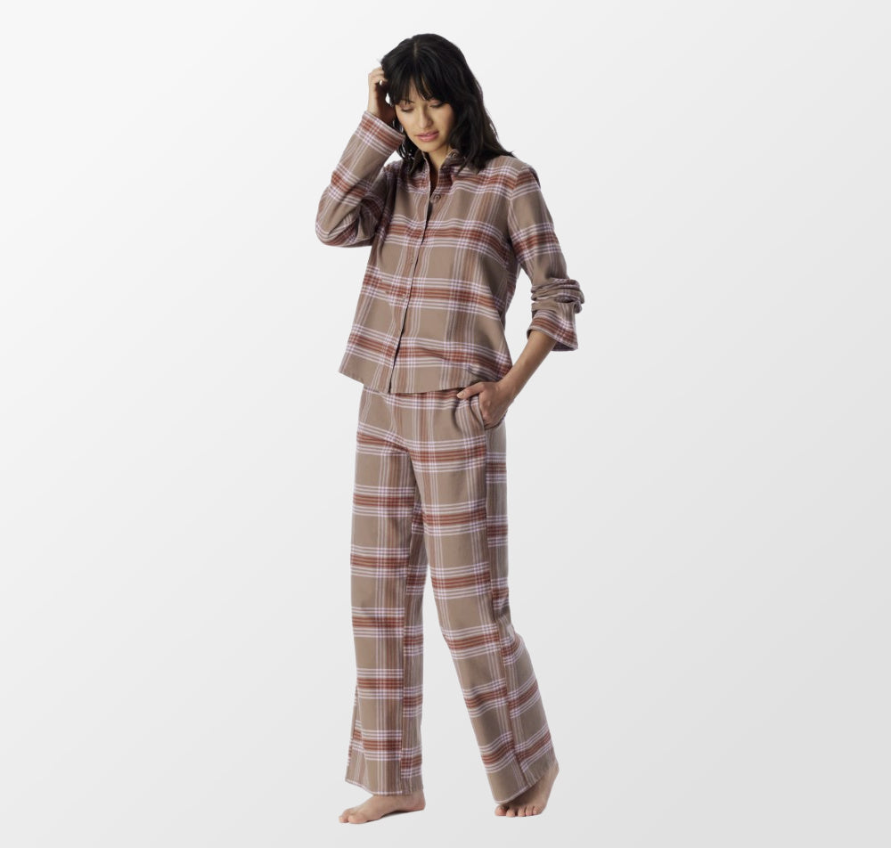 Pyjama geruit flanel van Schiesser in roodbruine tinten