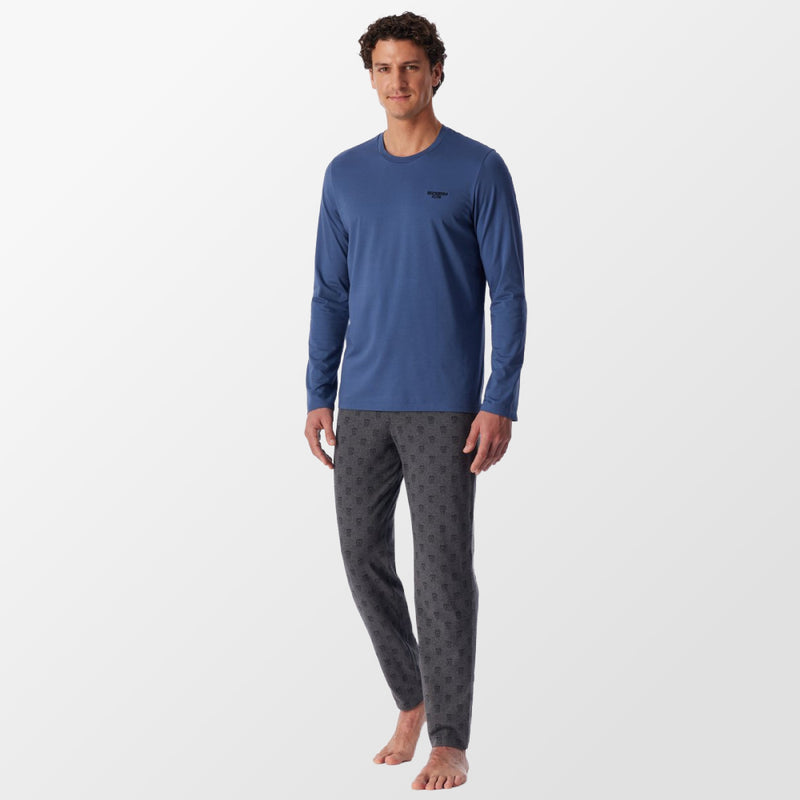 Pyjama bleu/gris foncé de Schiesser 'café'