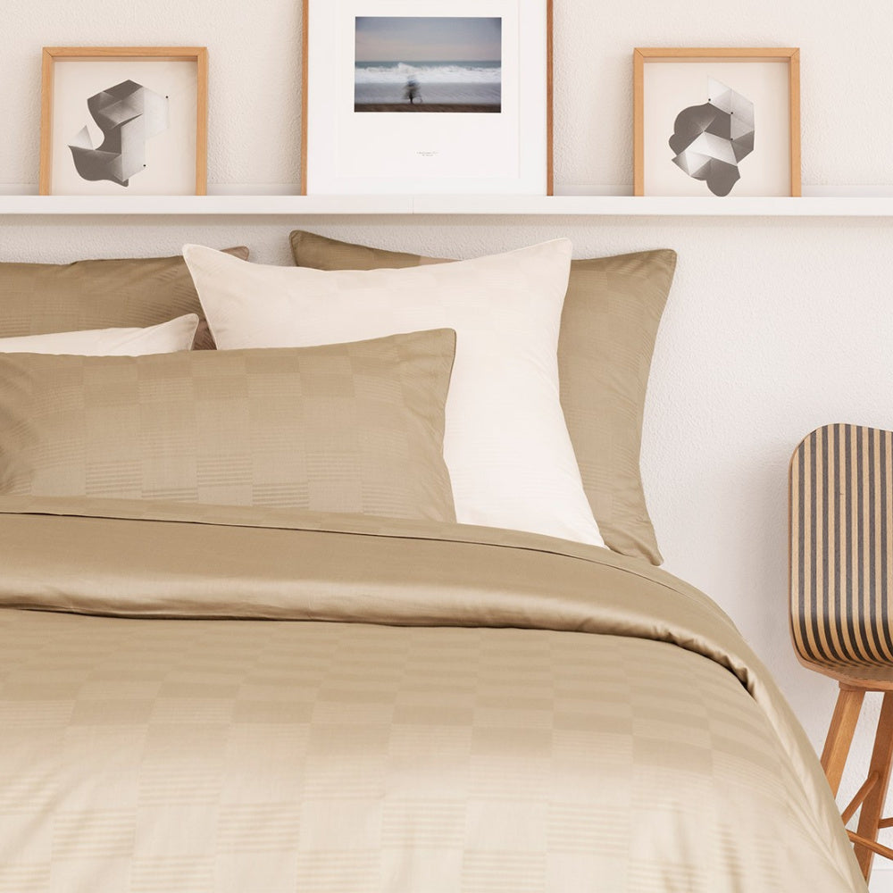 Dekbedovertrek Damier Biscuit met jacquard ruitpatroon 