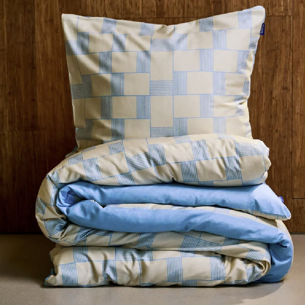 Dekbedovertrek Seaside Grid van Auping in lichtblauw en offwhite