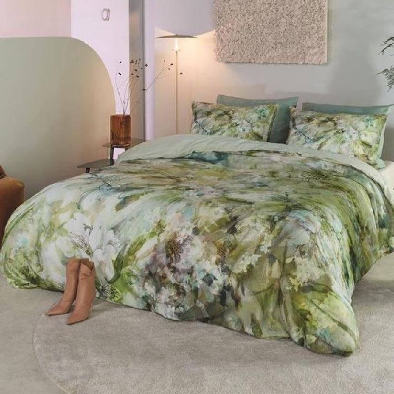 Dekbedovertrek Elysium Blue Green met bloemen en vlinders