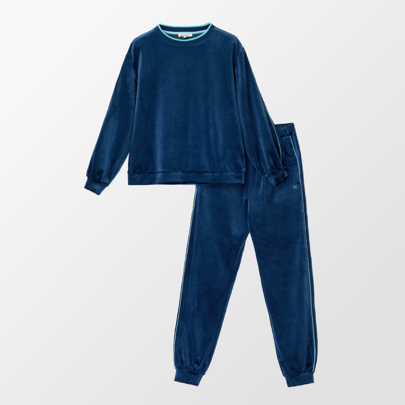 Donkerblauw huispak van velours van Woody
