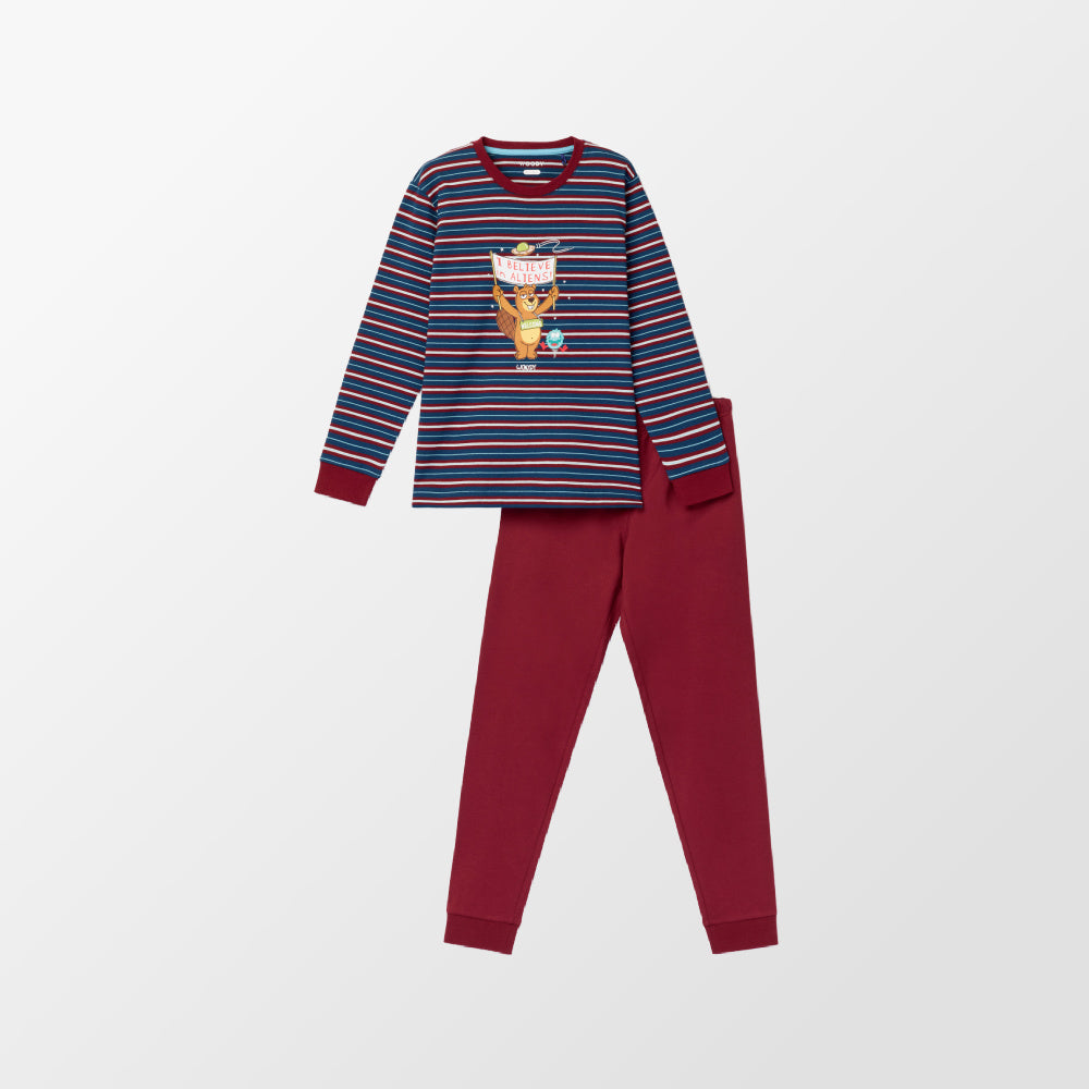 Gestreepte pyjama van Woody in warme kleuren