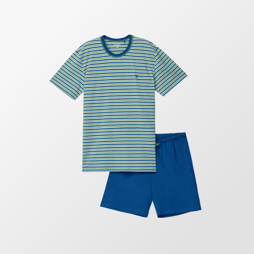 Woody pajamas green/blue with shorts in plain blue
