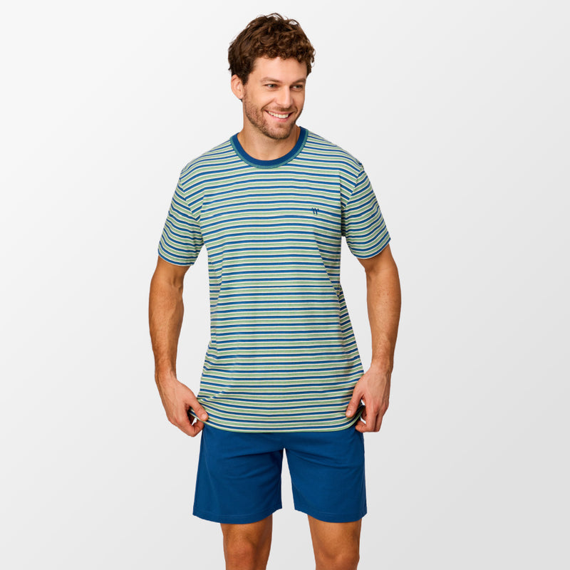 Pyjama groen/blauw de Woody à rayures