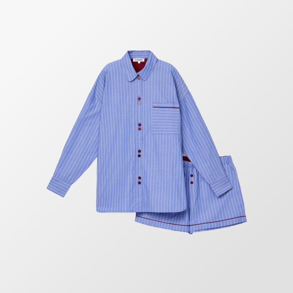 Gestreepte pyjama van Woody met bordeaux accenten