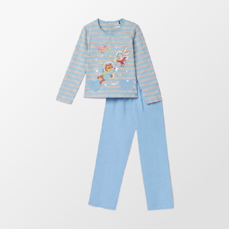 Gestreepte blauw pyjama van Woody met hartjeszakken