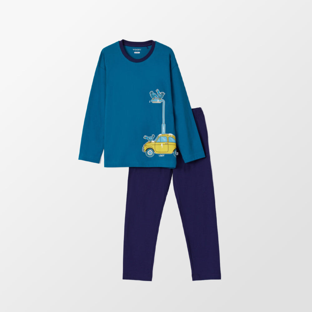 Woody pyjama met auto en duiven
