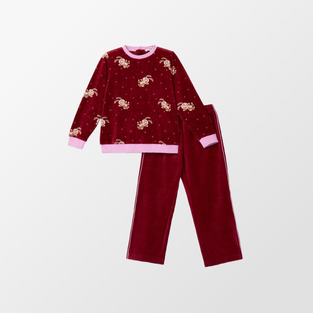 Bordeaux pyjama van Woody in velours
