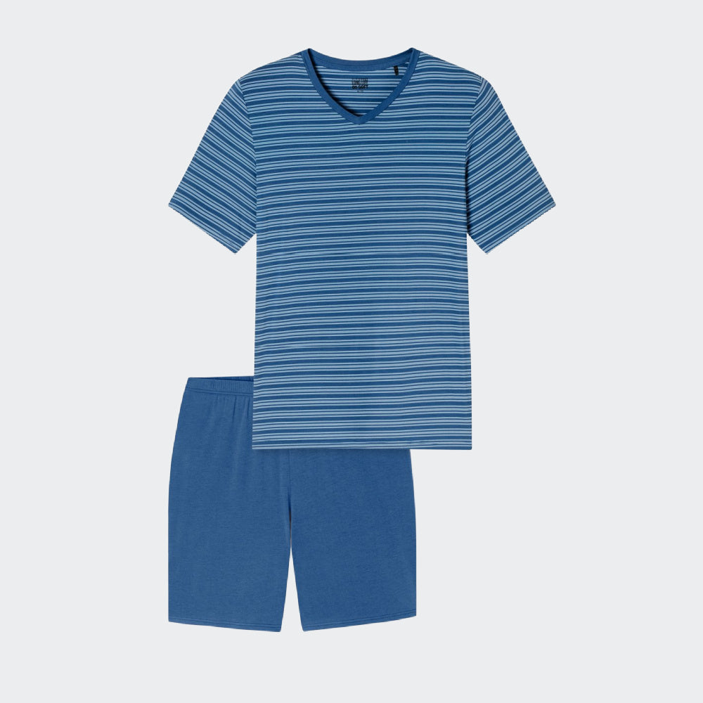 Pyjama van Schiesser met strepen en V-hals