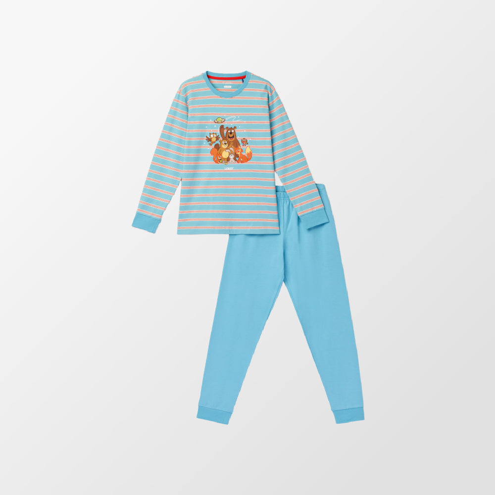 Blauwe gestreepte pyjama van Woody