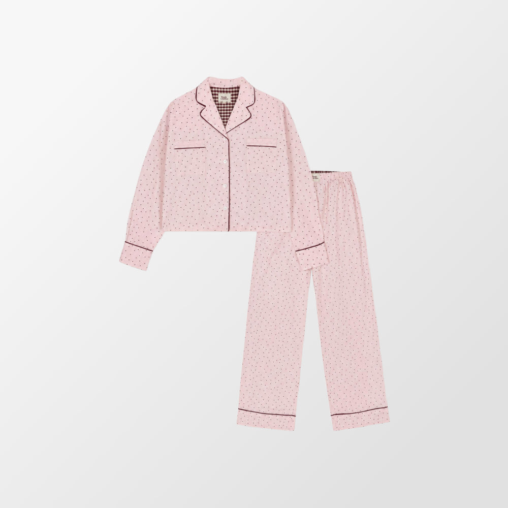 Pyjama roze bolletjes van Woody en Kirilove in katoen