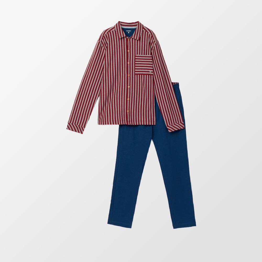 Gestreepte pyjama van Woody met effen broek
