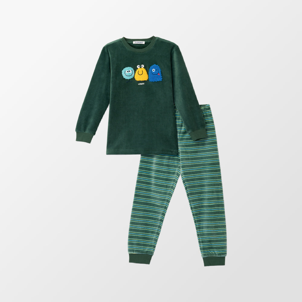 Donkergroene pyjama met pluizige diertjes van Woody