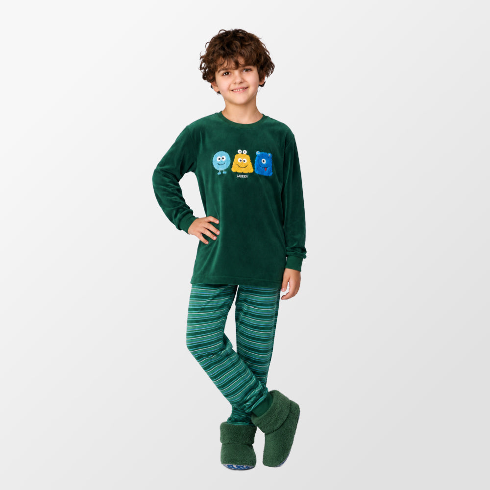 Donkergroene pyjama in velours van Woody