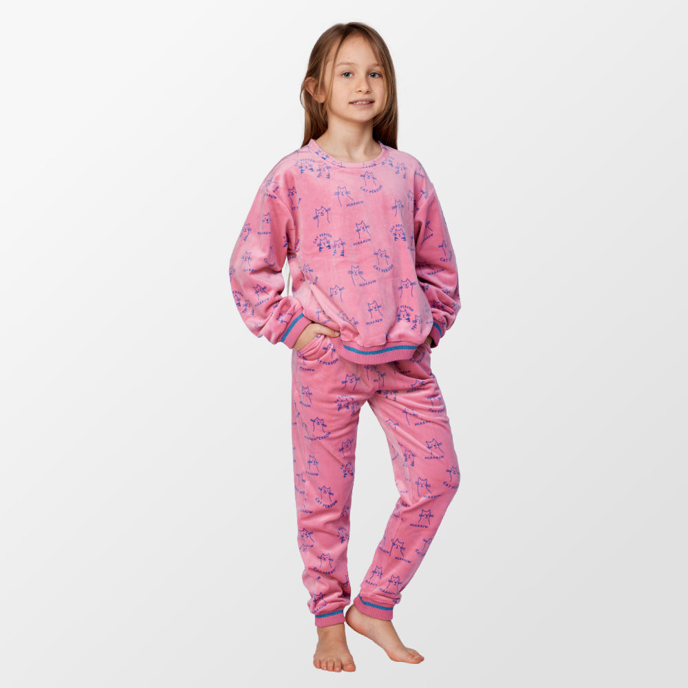 Roze pyjama van Woody met kattenprint