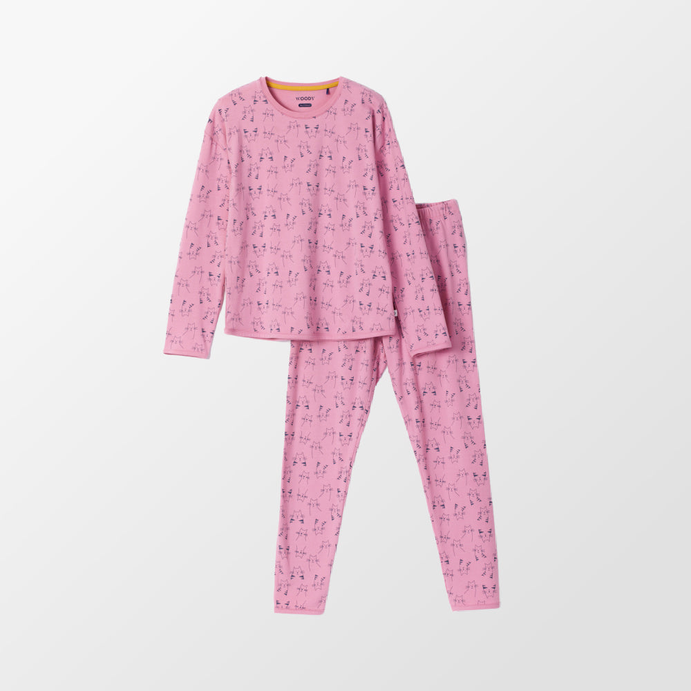 Roze pyjama in velours van Woody