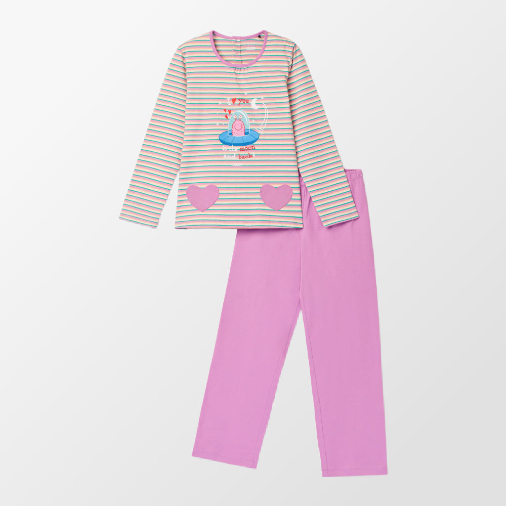 Gestreepte pyjama van Woody met vrolijke print