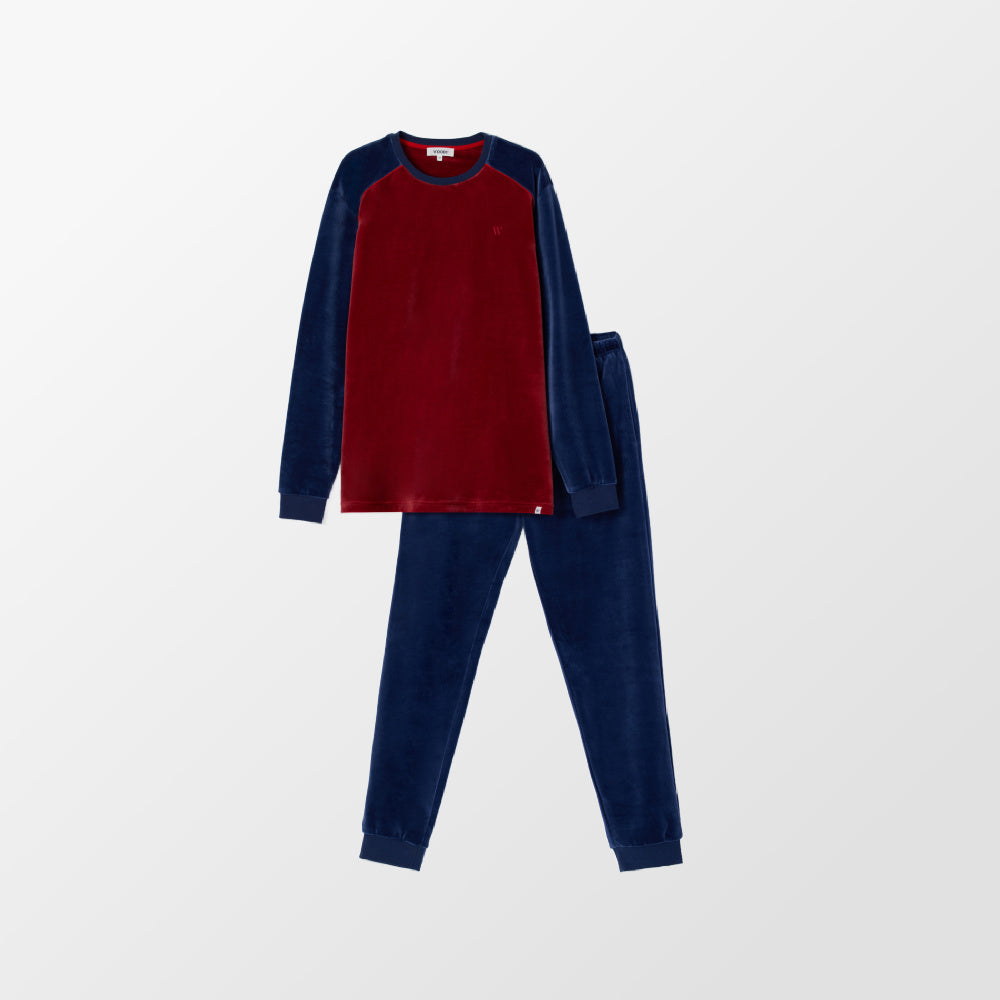 Pyjama rood-blauw velours van Woody