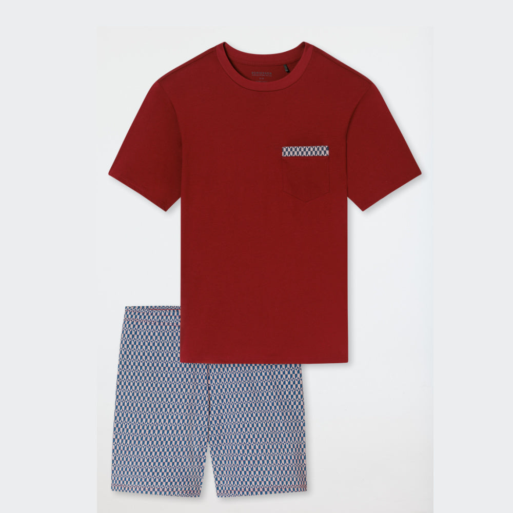 Schiesser pyjama rood patroon met ronde hals