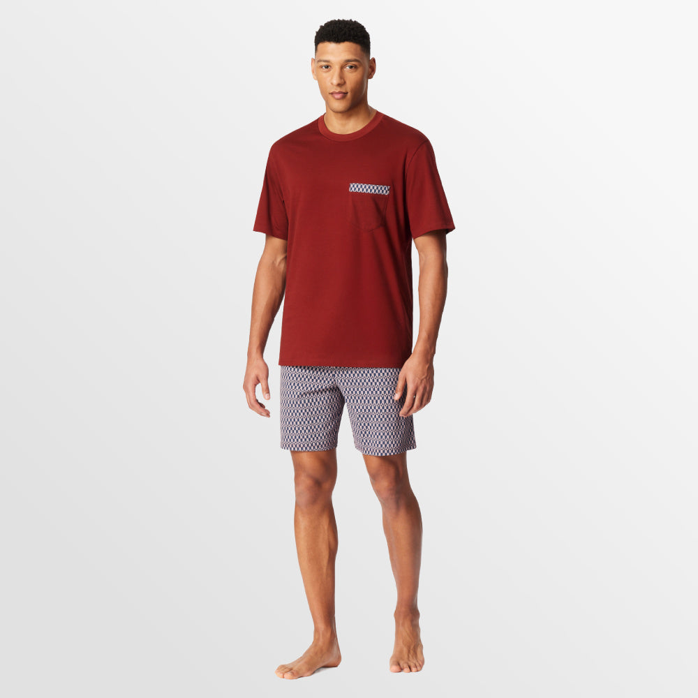 Schiesser pyjama rood patroon met opgestikte borstzak