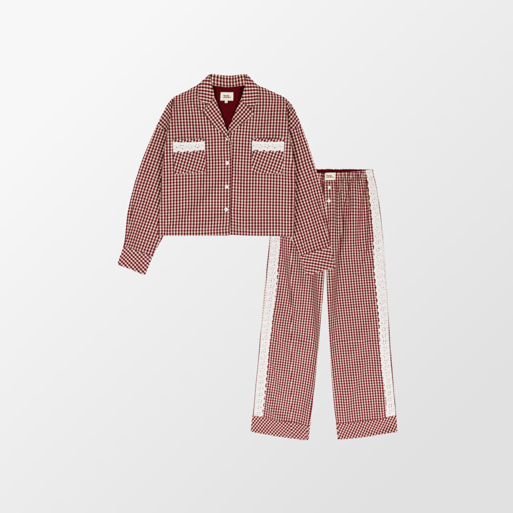 Pyjama Bordeaux Geruit Tieners van Woody met doorknoopsluiting
