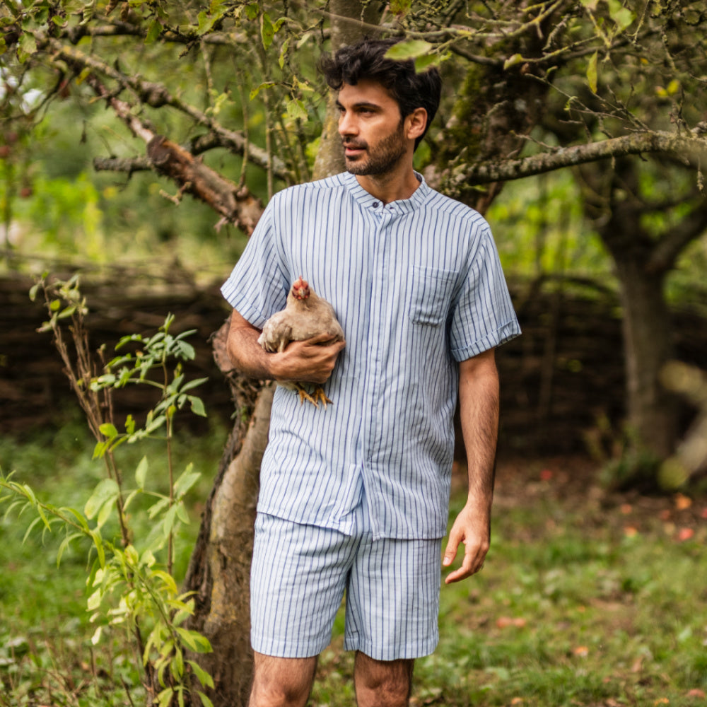 Pyjama rayé blue de Woody avec col mao