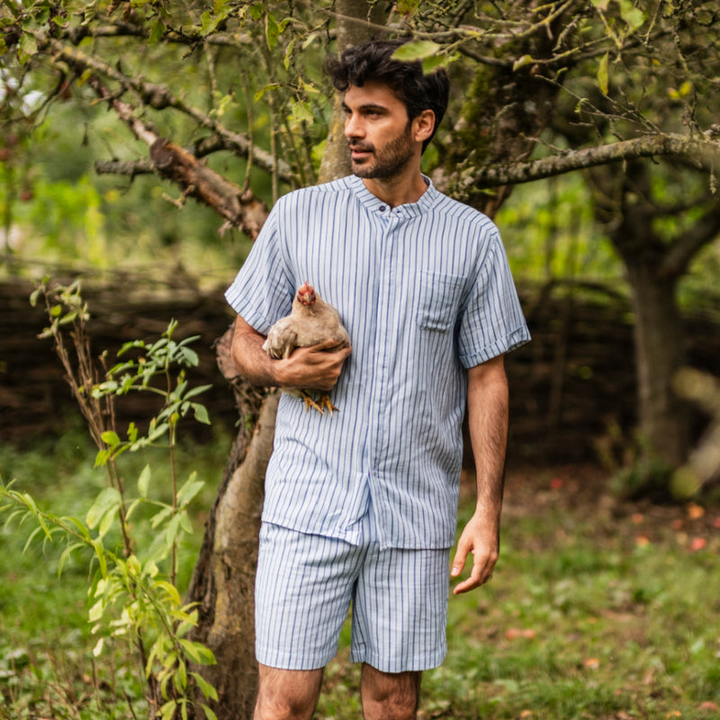 Pyjama rayé blue de Woody avec col mao