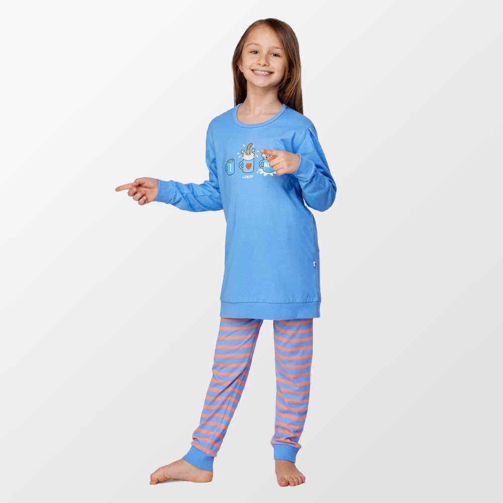 Pyjama van Woody blauw gestreept