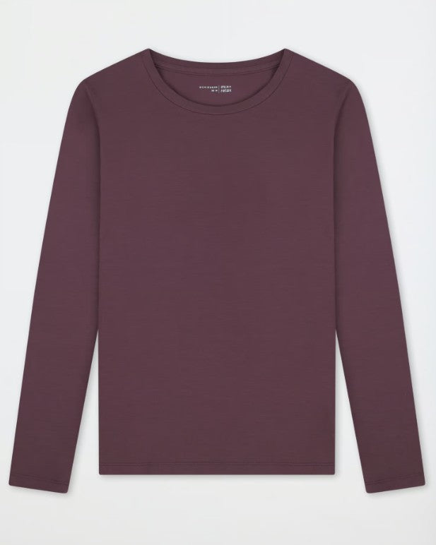 Schiesser, T-shirt lange mouwen Cacaobruin - Mix+Relax