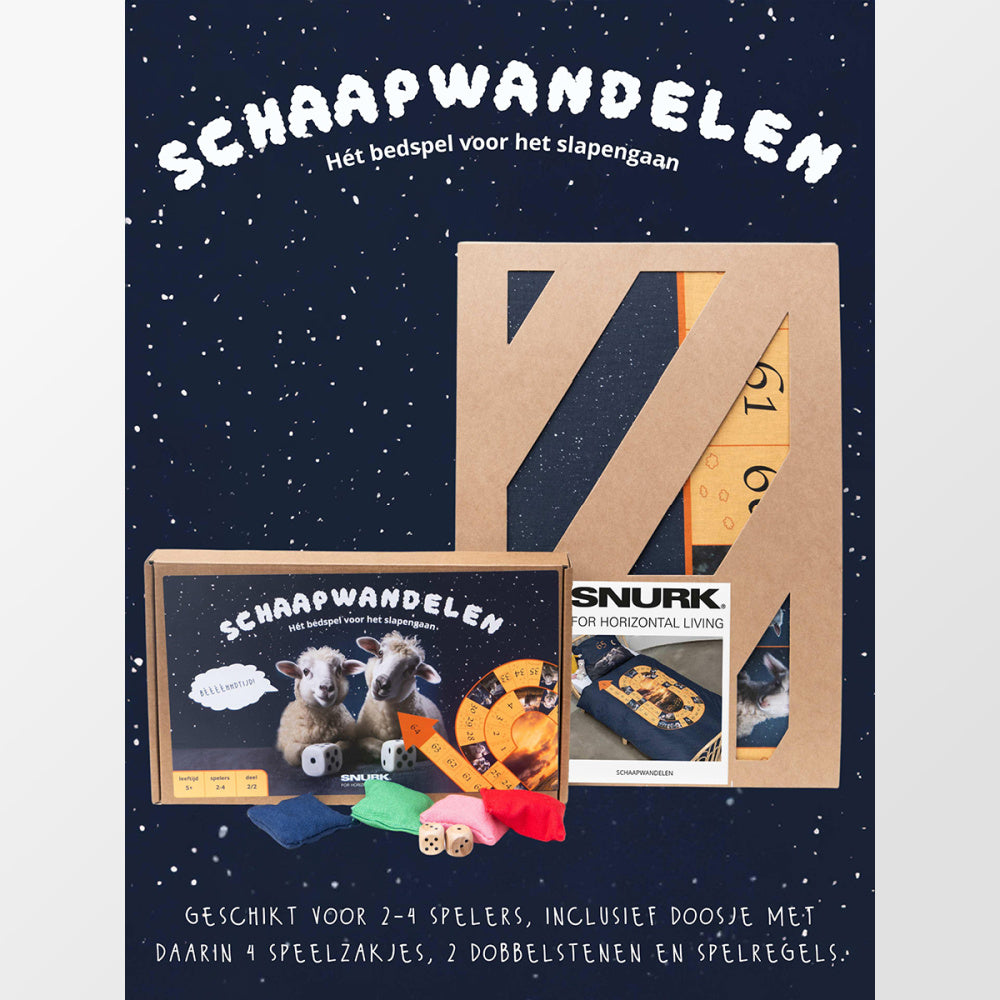 Dekbedovertrek schaapwandelen van Snurk met speelbord op blauwe achtergrond
