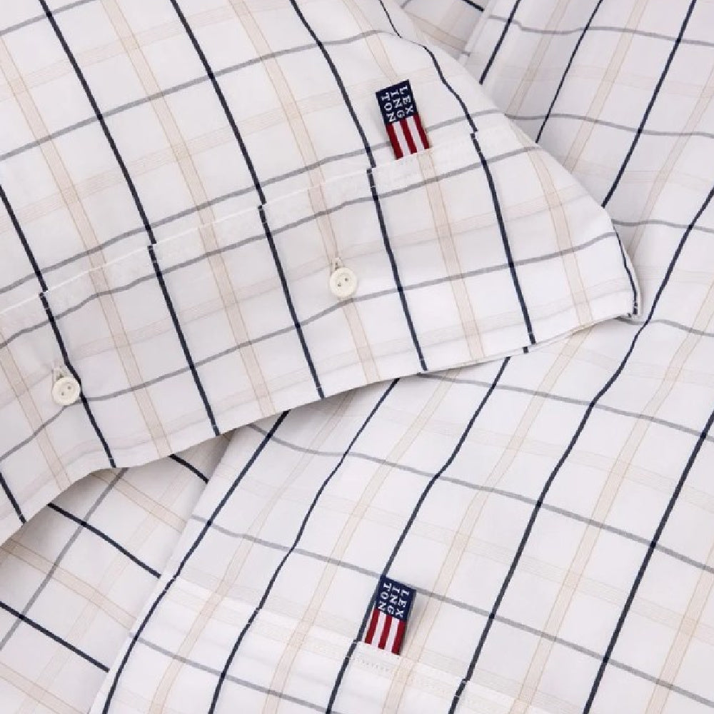 Dekbedovertrek Icons Poplin White/Beige/Navy met knoopsluiting